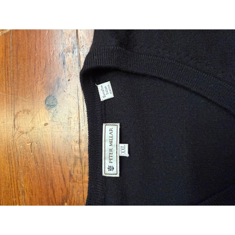 Peter Millar XXL Black Merino Wool V-Neck Sweater WMGA Golf Flags Logo Mens - Picture 8 of 13